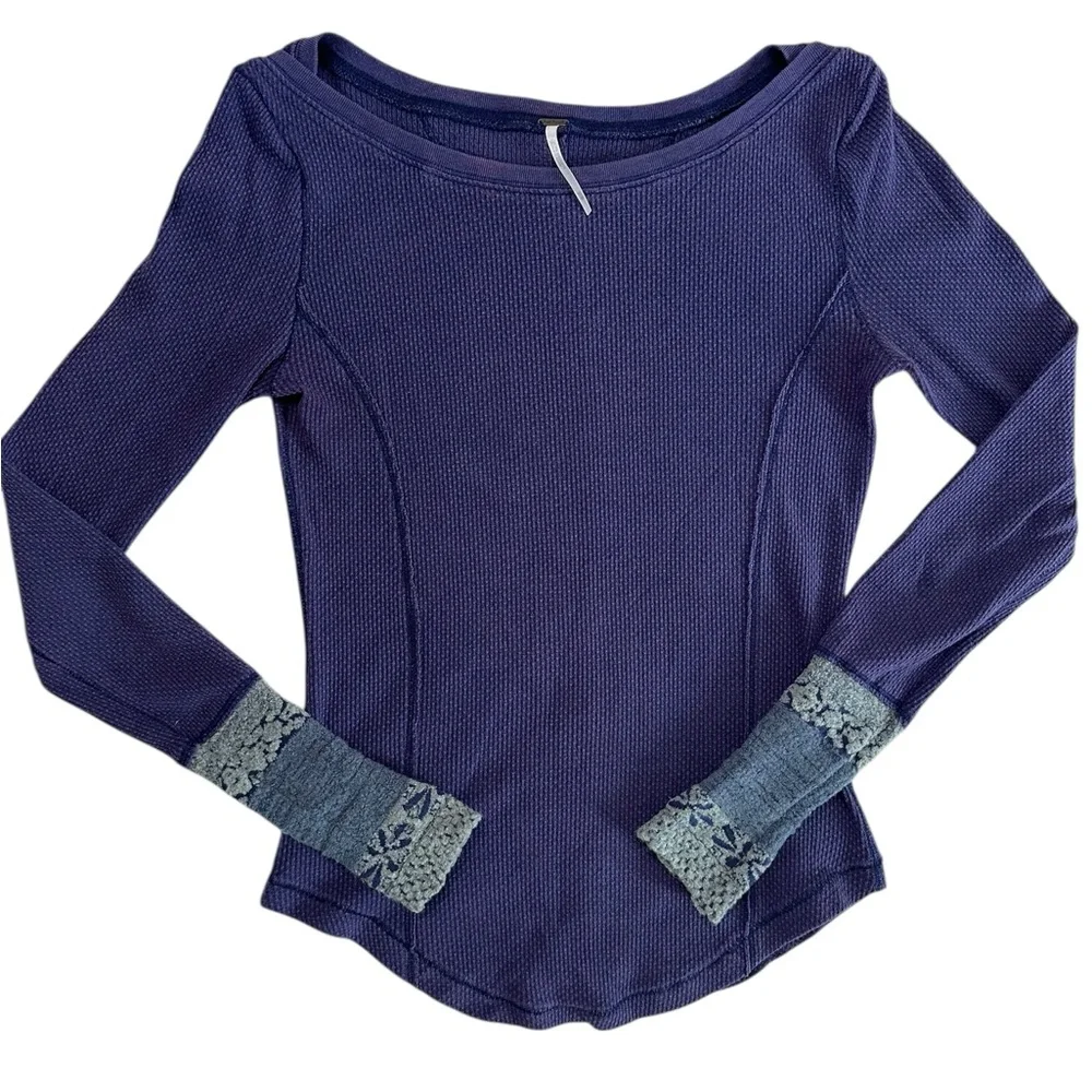 Free People Women's XS Newbie Rosy Cuff Thermal Purple Top - Picture 9 of 17